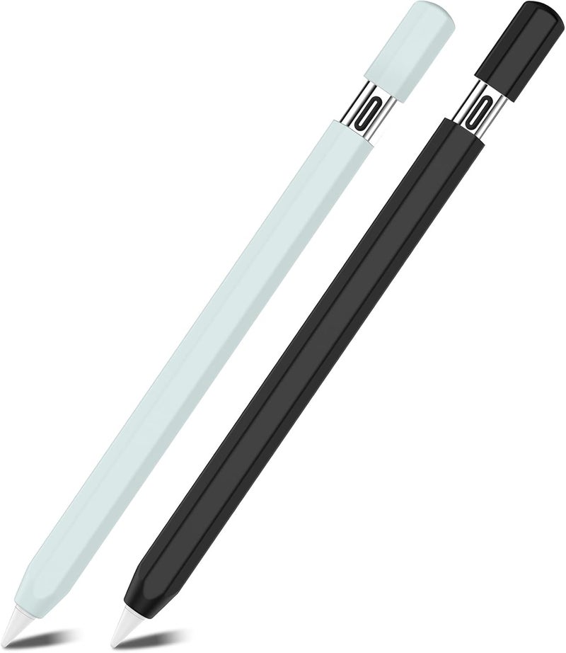 SidunRilax غطاء سيليكون لقلم أبل (USB-C) 2023، غطاء جلدي متوافق مع قلم أبل الجيل الثالث، متوفر بألوان متعددة (قطعتان، أسود + أزرق فاتح) - Image 1